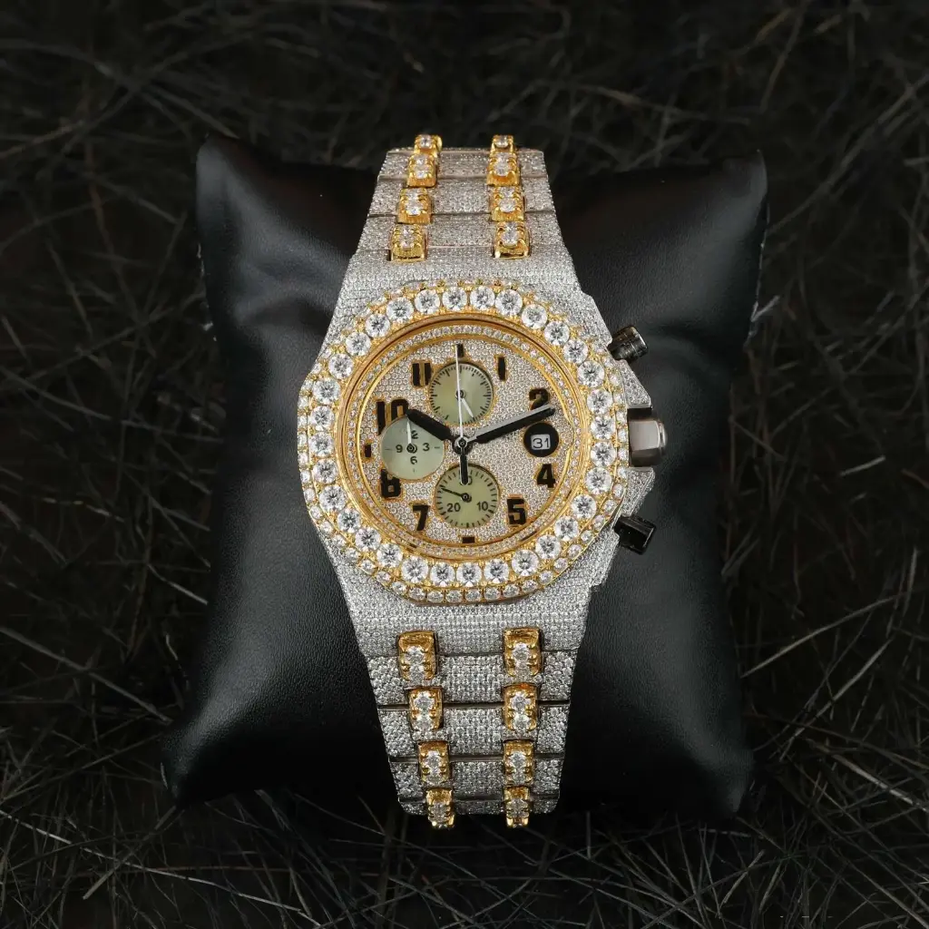 32 Ct VVS1 Diamond Watch Hip-Hop Moissanite Watch with box