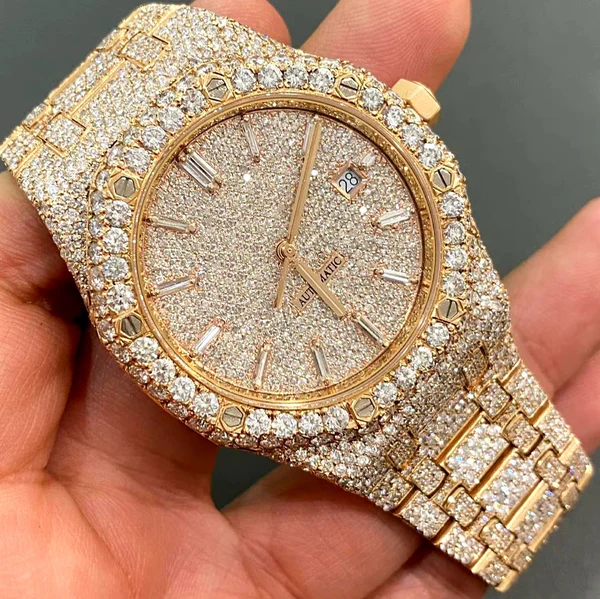 Fully iced out moissanite diamond watch with box