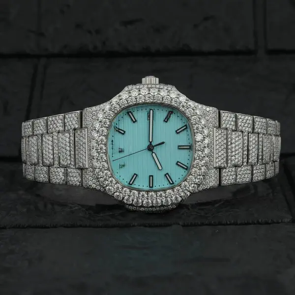 Pure Luxe Full Iced Out Moissanite Diamond Watch for Men with box