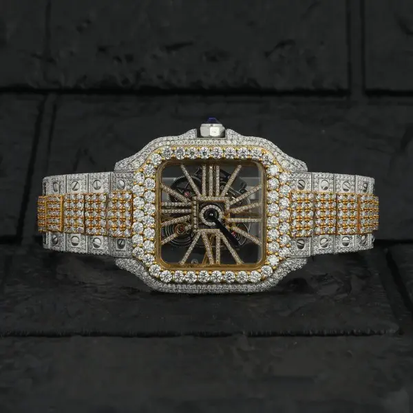 Luxury Full Iced Out Moissanite Diamond Skeleton Watch with box