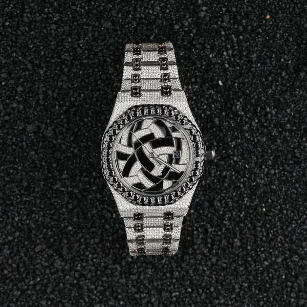 Style Unique Custom Made Black & White Moissanite Iced Out Watch For Men