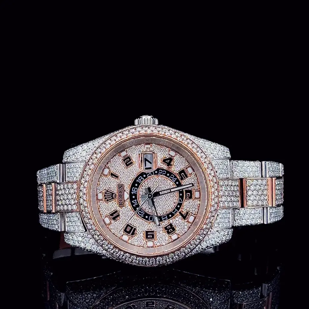Unique Fully Iced out Brown Dial Date Just Automatic Hip Hop Mens Watch