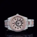 Unique Fully Iced out Brown Dial Date Just Automatic Hip Hop Mens Watch