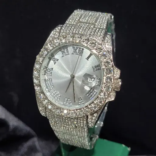 Simulated VVS CZ High Quality Luxury Diamond BSilver Watch