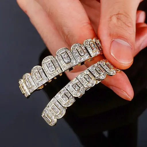 18K Gold Baguette Diamond Grillz