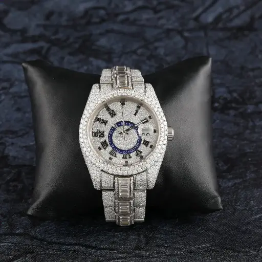 Baguette Cut Diamond Watch, Brilliant Cut VVS1 Moissanite Watch with Box