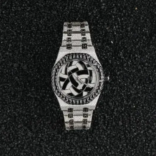 Style Unique Custom Made Black & White Moissanite Iced Out Watch For Men
