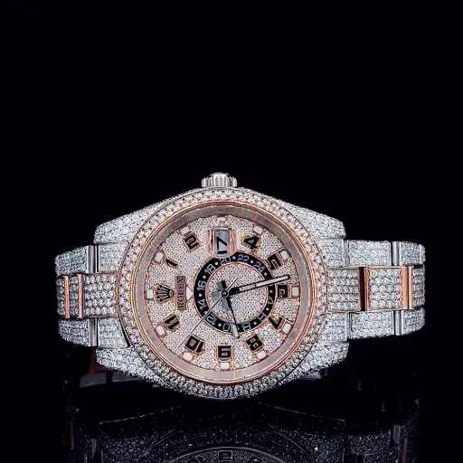 Unique Fully Iced out Brown Dial Date Just Automatic Hip Hop Mens Watch